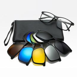 Fashion Sunglasses Frames Belmon 6 In 1 Spectacle Frame Men Women With 5 PCS Clip On Polarised Sunglasses Magnetic Glasses Male Computer Optical 2299A 230923