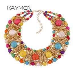Chokers KAYMEN Imitation Turquoise Collar Necklace for Women Fashion Handmade Beaded Bib Chokers Costume Jewellery Cocktail Party 230923