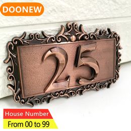 Garden Decorations House Number Door Plate Custom Sign Number Sticker For el Apartment ABS Plastic 2 Digits With A Frame Imitation Metal Bronze 230923