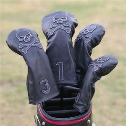 Other Golf Products SKULL Golf Woods Headcovers Covers For Driver Fairway Putter 135H Clubs Set Heads PU Leather Unisex 230923