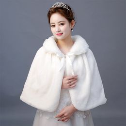 Women's Fur Faux Fur Winter Bridal Capes For Wedding Dress Faux Fur Shawl Wrap Wedding Bridal Bridesmaid Wraps Warmer Women Shawl With Ribbon Cloak 230923