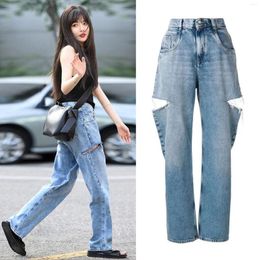 Women's Jeans Autumn And Winter Knife Cuts Holes Pants Wide Leg High Waist