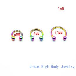 Rainbow Horseshoe 316L Surgical Steel Nostril Nose Ring circular piercing ball Horseshoe Rings CBR ring earring16G 6MM 8MM 10MM206k