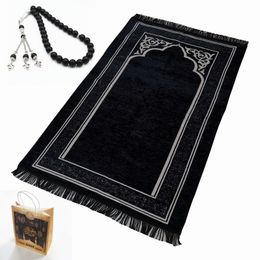 Carpets Muslim Prayer Rug with Beads Islamic Janamaz Sajadah Soft Gifts Set 230923