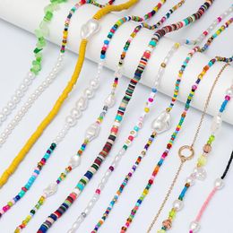 Chains 2023 Simple Seed Beads Strand Necklace Women String Beaded Short Choker Jewellery Chokers Gift