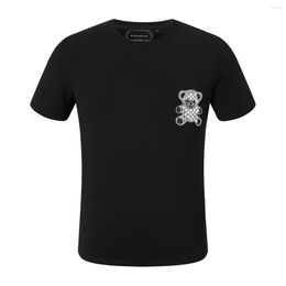 Men's T Shirts PLEINXPLEIN Original Design Summer Men T-shirt Hip Hop Rhinestones Shine Short Sleeve Bear Tees Black Party TOPS 2039