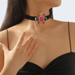 Chains Colourful Baroque Velvet Rhinestone Choker Necklace