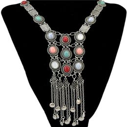 Pendant Necklaces Retro Ethnic Style Long Tassel Sweater Chain Lady Jewelry Exaggerated Women Bohemian Crystal Colorful Choker Bij313V