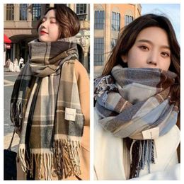 Scarves Warm Winter Plaid Scarf Elegant Pashmina Soft Long Tassel Thickened Design Print Wrap Shawls Girls