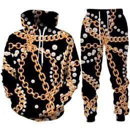 Men's Tracksuits Novelty Iron Chain 3D Print Hoodie Pants Suit Men Women Long Sleeve Hooded Sweatshirts Trousers Set Hip Hop Sportswear Tracksuit 230923