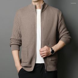 Men's Sweaters Cardigan Sweater 2023 Autumn And Winter Striped Zipper Coarse Yarn Top Casual Woollen Knitted Coat