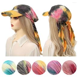 Wide Brim Hats Women Muslim Tie-dyed Curved Hat Outdoor Fashion Sunshade Classic Skin-friendly Elastic Adjustable Headscarf Baseball Cap