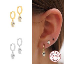 Hoop & Huggie Aide Real 925 Sterling Silver Hand Earrings Circle Hamsa Wedding Jewellery For Woman Crystal Zircon CZ Luxury215u