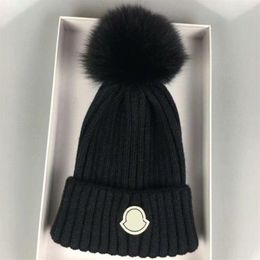 Beanies 2022 Designer Winter Knitted Beanie Woolen Hat Women Chunky Knit Thick Warm Faux Fur Pom Hats Female Bonnet Caps314S