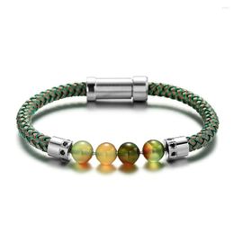 Charm Bracelets RUIMO Natural Style Stainless Steel Wire And Detachable Stone Bead Green Creative DIY Metal Jewelry Bracelet For Men