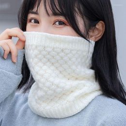 Scarves Winter Warm Scarf For Women Solid Colour Knitted Double Layered Thick Plush Neckwarmer Fashion Wool Face Cover Girls