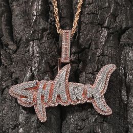 New Hip hop Copper CZ Shark Pendant Micro Pave Cubic Zirconia Simulated Diamonds Pendant Necklace Mens Fashion Jewelry3146