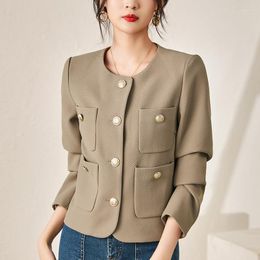 Women's Jackets Office Lady Elegant Suit Coat 2023 Autumn O-neck Long Sleeve Fashion Coats For Women Solid Slim Black Jacket