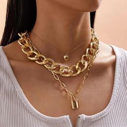 Pendant Necklaces SHIXIN 3Pcs Hiphop Heart Lock Necklace For Women Punk Layered Thick Cuban Link Chain Choker On The Neck Jewelry225i