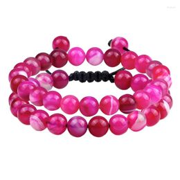 Strand Colourful Striped Agate Pure Beads Bracelet Hand-Woven Adjustable 8mm