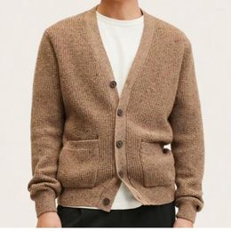 Men's Sweaters Brown V-neck Sweater Men Autumn Winter Thicken Knit Cardigan Button Pocket Knitwear Fashion Trend Loose Tops Coat Streetwear