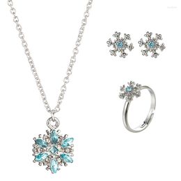 Necklace Earrings Set Snowflake Crystal Zircon Ring Earstuds Pendant Women's Jewelry Fashion Luxury Wedding Gift