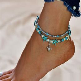 20pcs lot Silver Chain Shell Starfish Charms Ankle Anklet Bracelet Barefoot Sandal Beach Foot287M