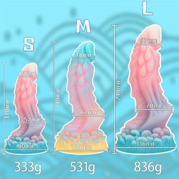 DildosDongs Luminous Enorme Dildos Anal Butt Plug Dragon Monster Dildo Gspot Masturbação Ventosa Soft Silicone Adulto Brinquedos Sexuais para Mulheres 230923