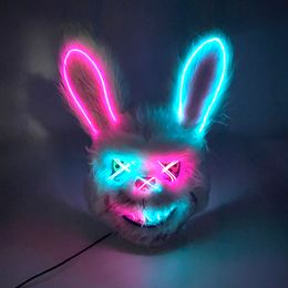 Parti Maskeleri Tasarımı Parlayan Kanlı Tavşan Maskesi Led Neon Cosplay Bear Cadılar Bayramı Korku Karnavalı Masquerade Kostüm Dekorasyon Sahneleri 230923