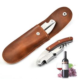 Multifunction Wine Opener With PU Leather Bag Stainless Steel Corkscrew Portable Bottle Openers Folding Knife Kitchen Tool SN4226