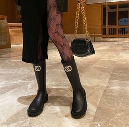 All-in-one thigh-high boots Brand Designer Square Toe Women's Rain Boots Thick Heel Sole Ankle Rubber 2024