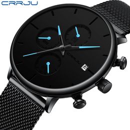 CRRJU Fashion Date Mens Watches Top Brand Luxury Waterproof Sport Watch Men Slim Dial Quartz Watch Casual Relogio Masculino218l