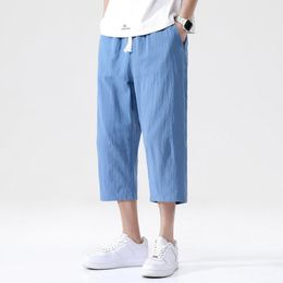 Men's Pants Linen Capri Lightweight Loose 3/4 Shorts Drawstring Elastic Waist Cute H Trousers For Men Athletic Wear