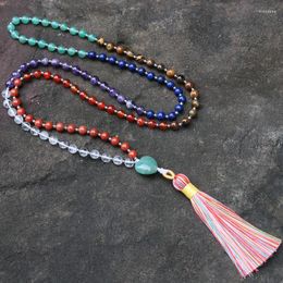 Chains Reiki Natural Stone 108 Mala Beads Necklace Healing Tassel Charm 7 Chakra Crystal Quartz Layered Chain Women Men Prayer