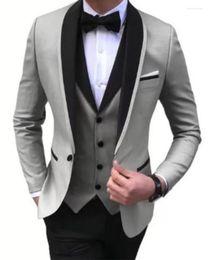 Men's Suits Arrival Custom Made Slim Fit Grey Blazer Blue Full Men For Wedding Shawl Lapel Coat Groom Wear 3Pcs Jacket Vest Pants