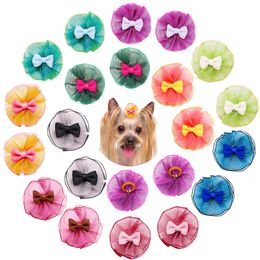 Dog Apparel 10pcs Flower Puppy Bowknot Rubber Band Shiny Pet Hair Rings Head With Grooming Accessory 230923