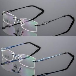 Fashion Sunglasses Frames Luxury Diamond Putted Rimless Eyeglass Myopia Rx Able Memory Titanium Glasses Spectacles237b