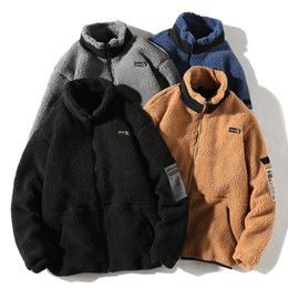 Men's Jackets LUCLESAM Men Harajuku Lamb Wool Fleece Winter Coat Mens Stand Collar Polar Jacket Parkas casacos masculinos 230923