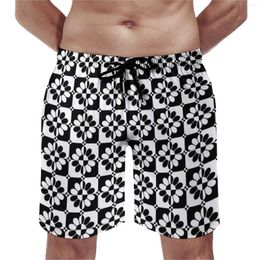 Men's Shorts Gym Black And White Two Tone Cute Swim Trunks Mod Ska Flower Male Quick Drying Running Trendy Oversize Board Short Pants