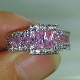 Professional whole fashion jewelry 10kt white gold filled pink sapphire Gem MEN wedding ring gift287M