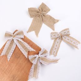 Burlap Jute Hemp Rope Bows for Wreaths,Rustic Farmhouse Crafts Bow Wrapping Tree Topper Wedding Holiday Birthday Party Wall Home 122667