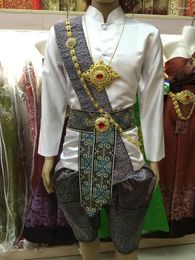Ethnic Clothing Thailand Traditional For Men Stand Collar Long-sleeved White Tops Bloomers Pography Songkran Festival Costume Thai