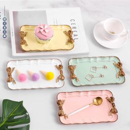 Plates Rectangle Plate Set Imitation Ceramic Simple Creative Resin Dessert Cake Bowknot Handicraft Party Decoration