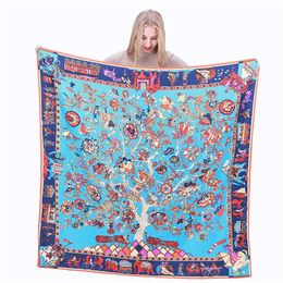 New Twill Silk Scarf Women Charm Life Tree Print Square Scarves Fashion Wrap Female Foulard Large Hijab Shawl Neckerchief 130 130C268J