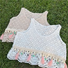 Women's Tanks Boring Honey Retro Crochet Hollow Out Summer Clothes For Women Tassels Edible Tree Tank Tops Round Collar Short Crop