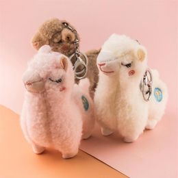 Keychains 667E Cute Keychain Soft Cotton Standing Alpaca Shape Key Rings Chain Bag Jewelry Charm Pendant Purse Chains Accessories342y