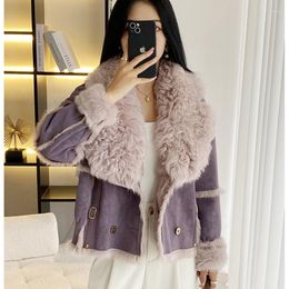 Women's Fur Real Hair Leather Jackets For Women Autumn Winter 2023 Thicken Warm Loose Jacket Turn Down Collar Coats