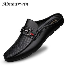 Dress Shoes Luxury Brand Designer Summer Genuine Leather Casual Slip On Half For Men Loafers Flats Slippers N Thin Foot 230923