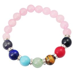 Joya Gift 14SB1037-8MM Natural Rose Quartz Beads bracelet 7 Chakra Gemstone Crystal Healing Reiki women jewelry bangle Shippi323u