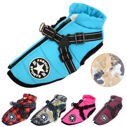 Dog Apparel Large Pet Jacket With Harness Winter Warm Clothes For Labrador Waterproof Big Coat Chihuahua French Bulldog Outfits 230923